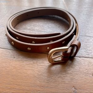 Women’s Carmel Brown Gold Stud Skinny Belt Size M/L ( 94cm)